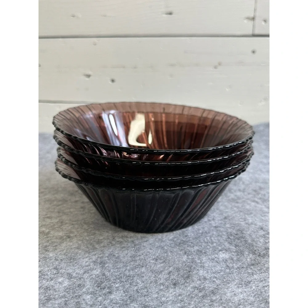Purple Amethyst Calla Lilly Glass Bowls Set of 4 Vintage